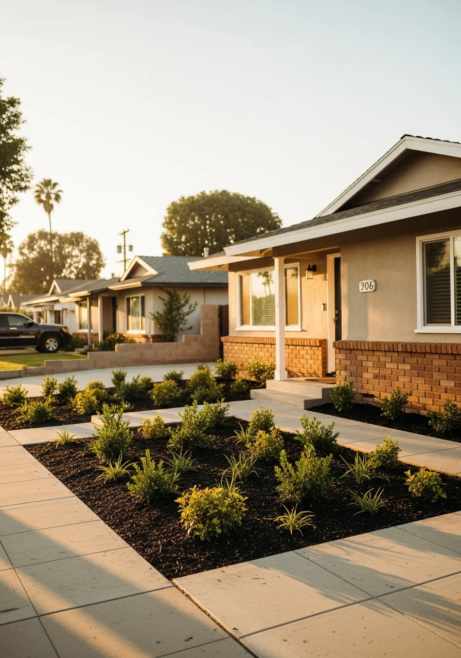Downey home exterior with updated landscaping and neighborhood setting.
