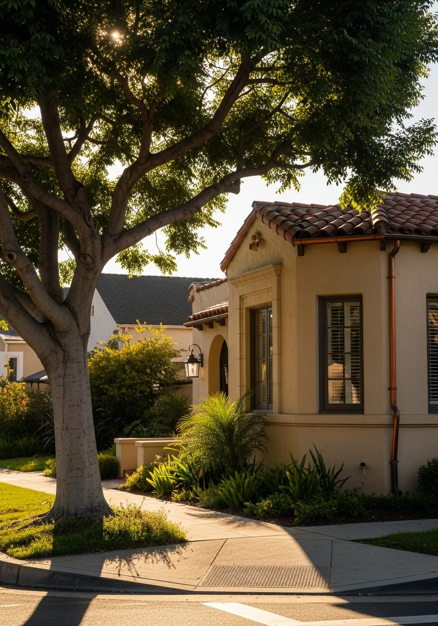 Residential property in Long Beach with mature trees and neighborhood character.