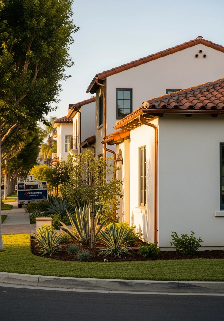 Mixed residential and commercial properties representing Orange County's varied landscape.